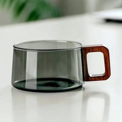 Elegant Glass Mug with Wooden Coaster and Spoon