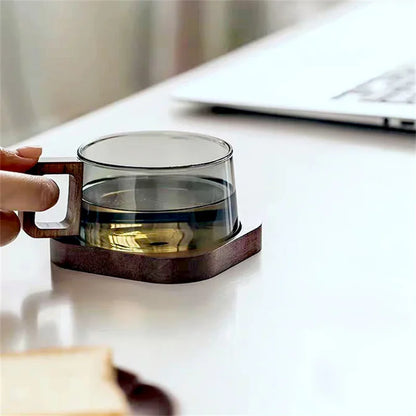 Elegant Glass Mug with Wooden Coaster and Spoon